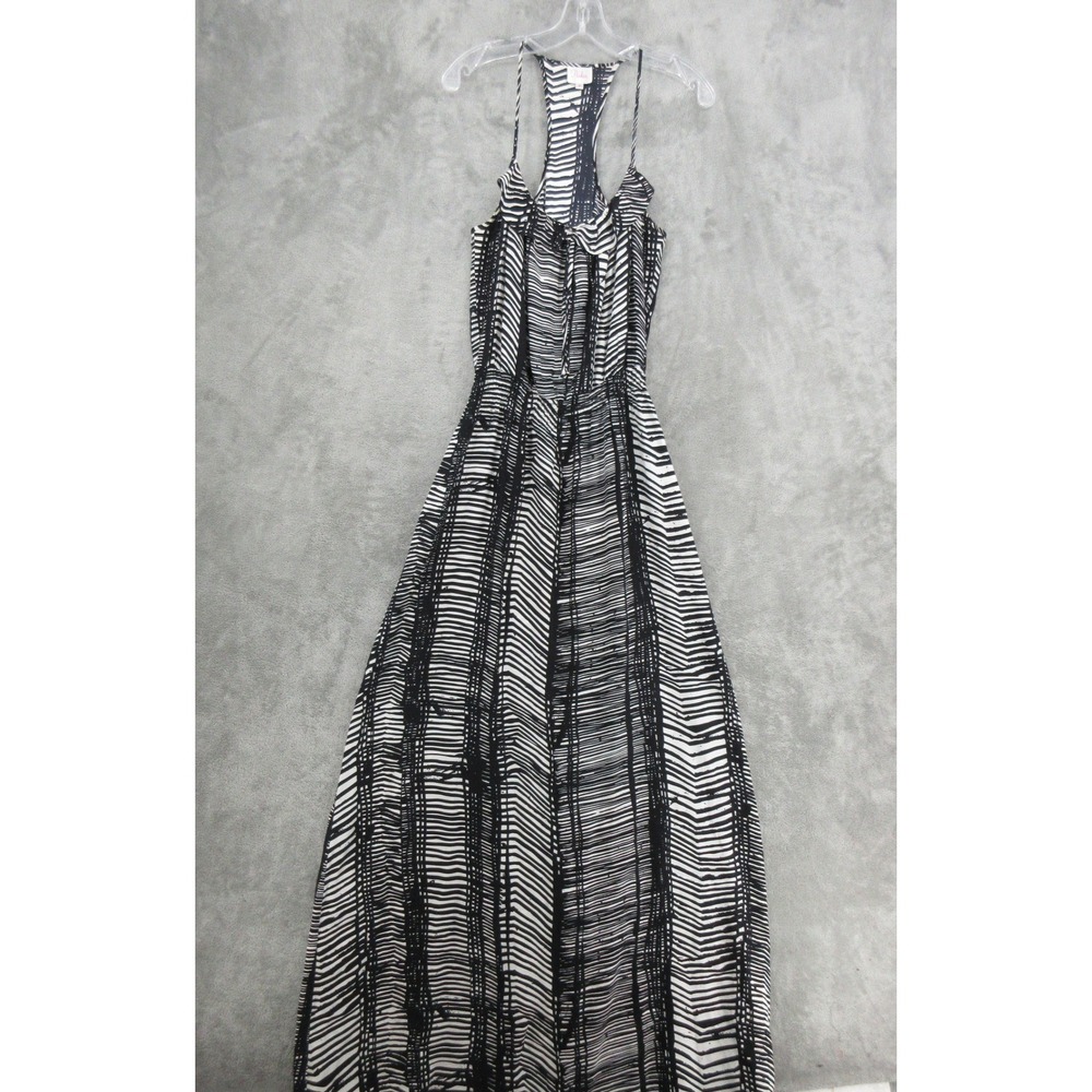 Parker Dress Womens Size M Silk Racerback Maxi Tie Ruffle Abstract Black White